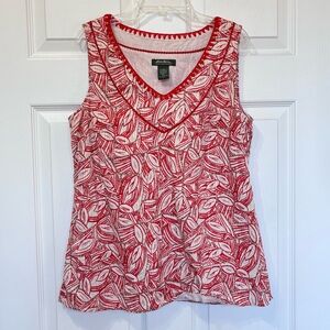 Eddie Bauer Tank Top Womens Medium M Red White Leaf Crochet Embroidery Side Zip